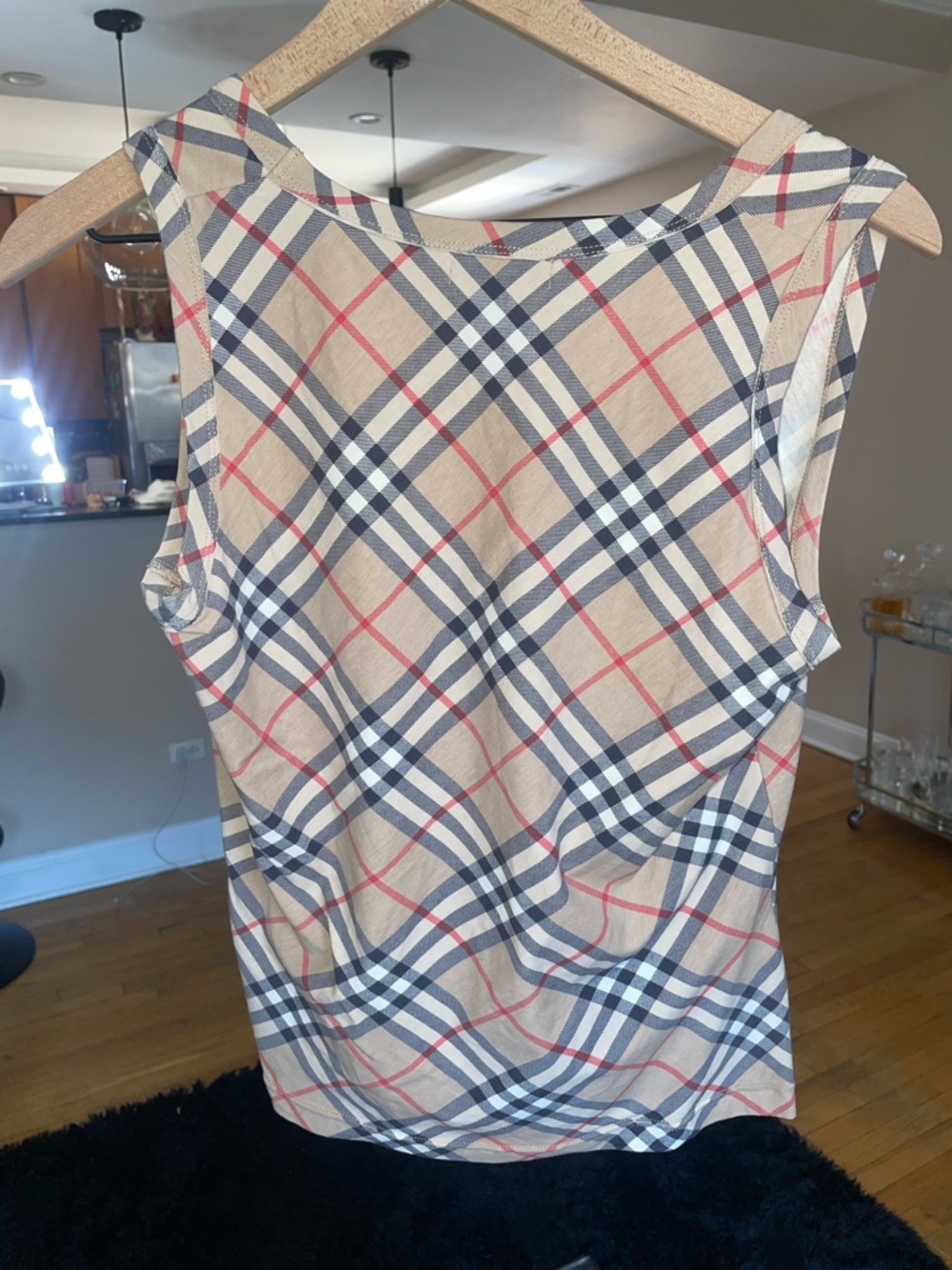 Burberry Tan Nova Check Sleeveless Camisole with Navy & Red Stripes - Picture 4 of 5